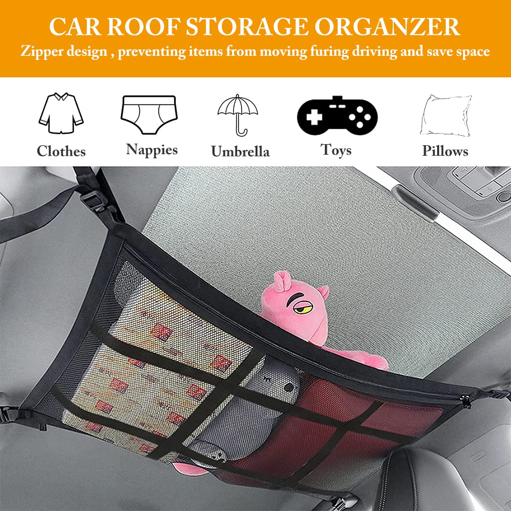 STHIRA Car Ceiling Storage Net, Upgraded Car Ceiling Cargo Net Pocket, 31.5''x21.5'' Strengthen Load-Bearing Adjustable Double-Layer Mesh Camping SUV Storage Bag for Tent Putting Quilt Toys Sundies STHIRA Car Ceiling Storage Net, Upgraded Car Ceiling Cargo Net Pocket, 31.5''x21.5'' Strengthen Load-Bearing Adjustable Double-Layer Mesh Camping SUV Storage Bag for Tent Putting Quilt Toys Sundies
